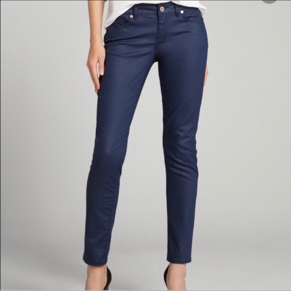 navy blue coated jeans